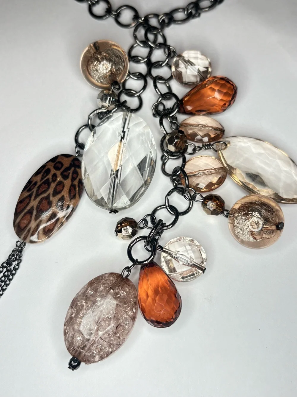 NY Womens Charm Pendant Necklace 38” Gunmetal Chain Costume Jewelry